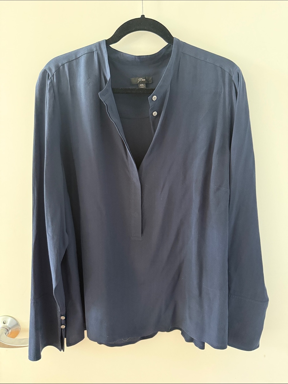 J. Crew Navy Silk Long-Sleeve Shirt